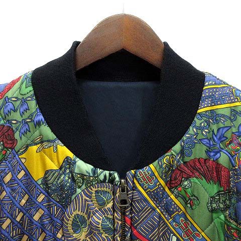 Hermes Allover Silk Reversible Bomber Jacket Blouson Cotton Navy 52
