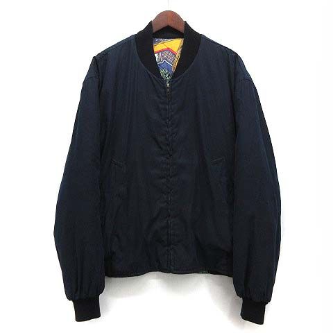 Hermes Allover Silk Reversible Bomber Jacket Blouson Cotton Navy 52