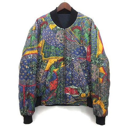 Hermes Allover Silk Reversible Bomber Jacket Blouson Cotton Navy 52
