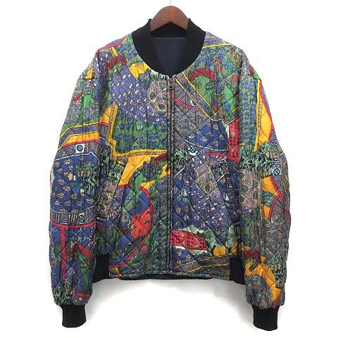 Hermes Allover Silk Reversible Bomber Jacket Blouson Cotton Navy 52
