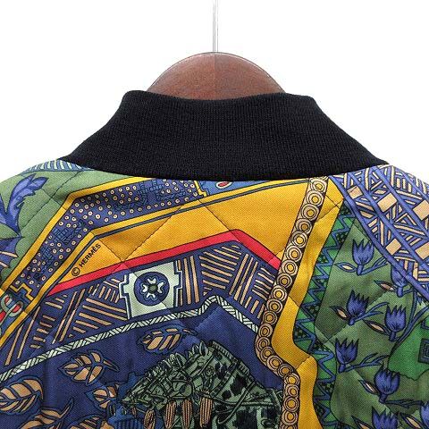 Hermes Allover Silk Reversible Bomber Jacket Blouson Cotton Navy 52
