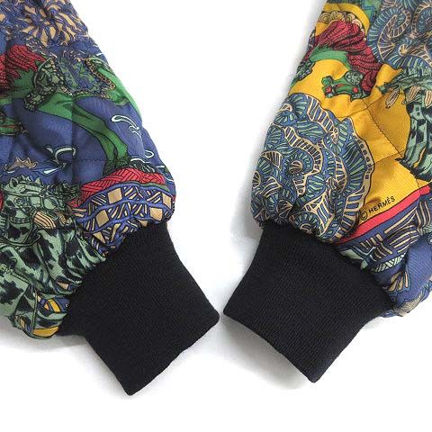 Hermes Allover Silk Reversible Bomber Jacket Blouson Cotton Navy 52