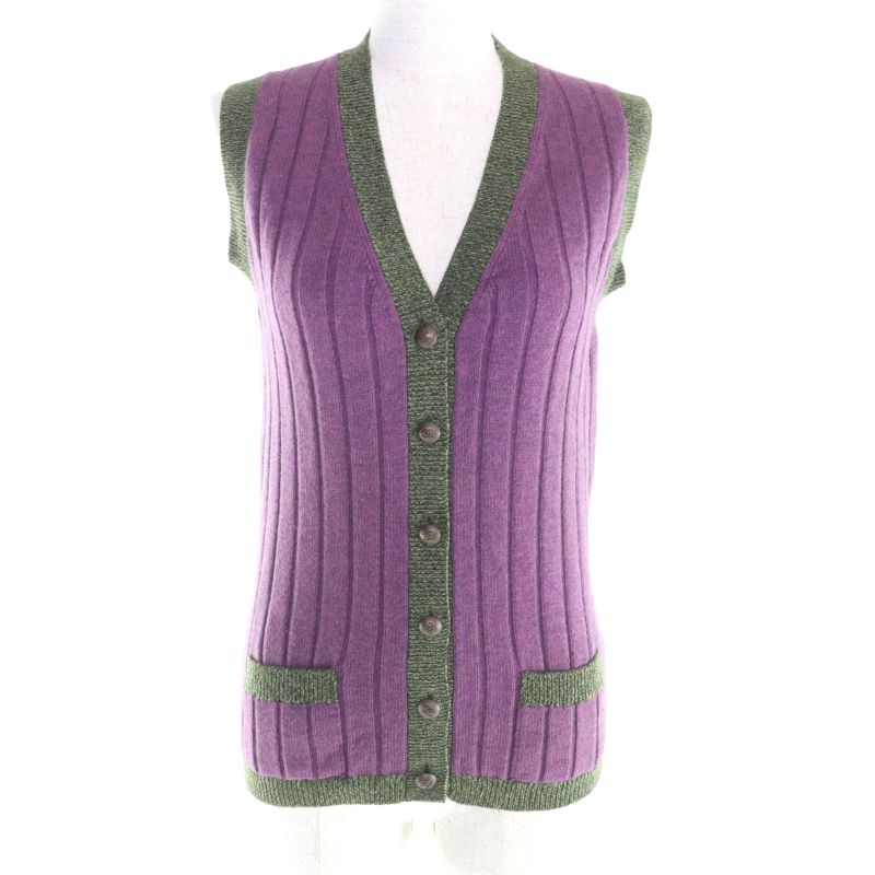 CHANEL Vintage 97A P09121 100% Cashmere Coco Mark Button V-neck Knit Vest