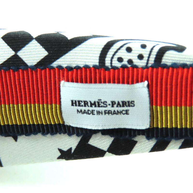 Hermes Zig Zag Silk Catsuit Hair Accessory White Black Made In France Ladies