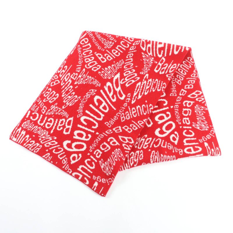 Balenciaga 583121 Large Scarf With Logo Pattern Red White S Made In Italy
