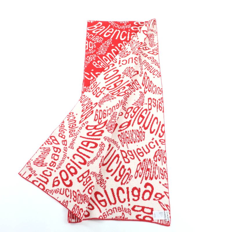Balenciaga 583121 Large Scarf With Logo Pattern Red White S Made In Italy
