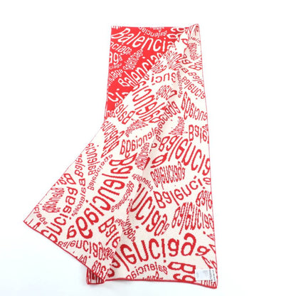 Balenciaga 583121 Large Scarf With Logo Pattern Red White S Made In Italy