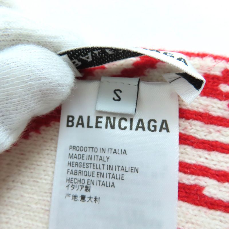 Balenciaga 583121 Large Scarf With Logo Pattern Red White S Made In Italy