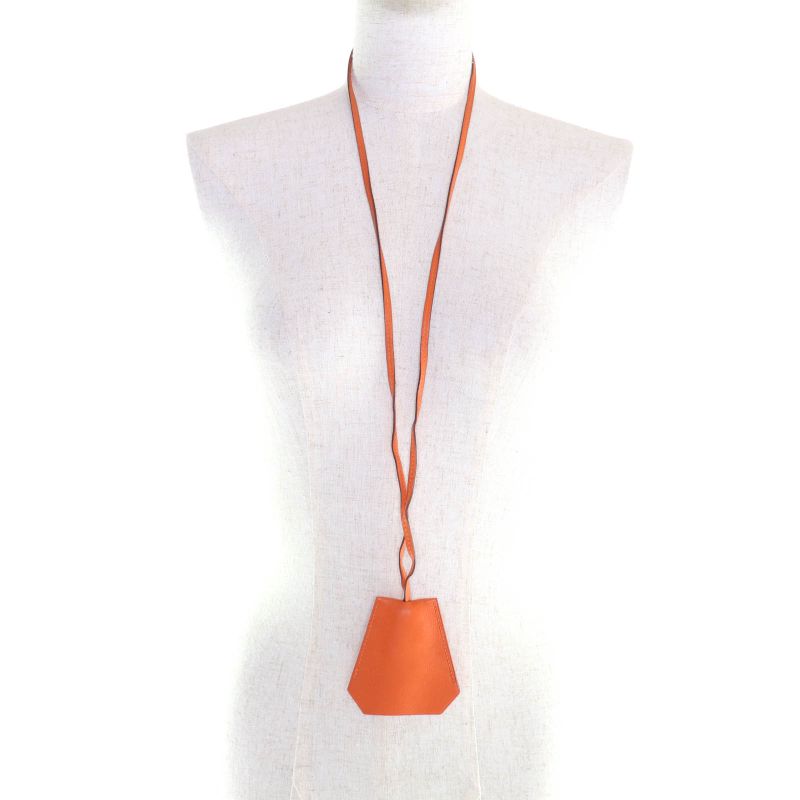 Hermes Margiela Period Large Clochette Leather Necklace With Key Ring Orange F