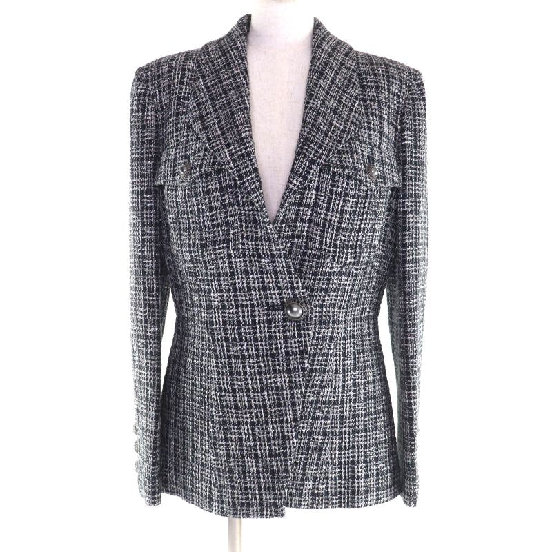 CHANEL P60790 100% Silk Lined Lamé Tweed Single Jacket With Logo Buttons Black