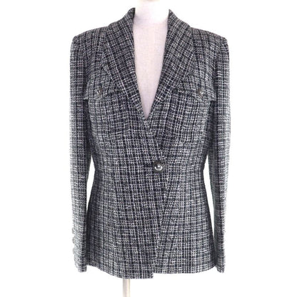 CHANEL P60790 100% Silk Lined Lamé Tweed Single Jacket With Logo Buttons Black
