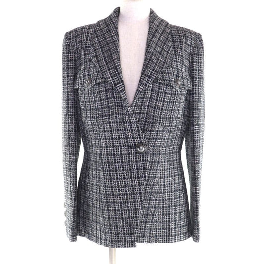 CHANEL P60790 100% Silk Lined Lamé Tweed Single Jacket With Logo Buttons Black
