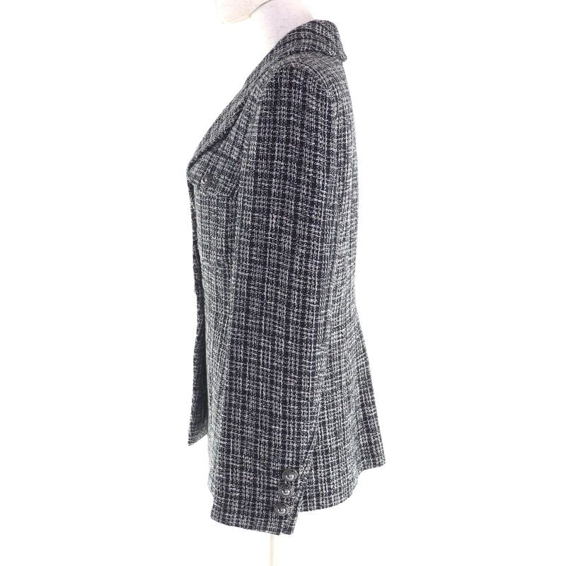 CHANEL P60790 100% Silk Lined Lamé Tweed Single Jacket With Logo Buttons Black