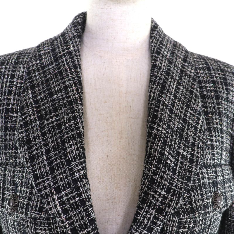 CHANEL P60790 100% Silk Lined Lamé Tweed Single Jacket With Logo Buttons Black
