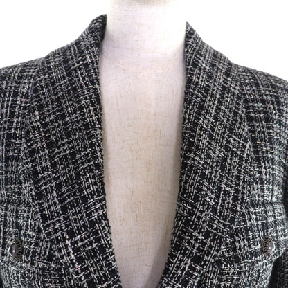 CHANEL P60790 100% Silk Lined Lamé Tweed Single Jacket With Logo Buttons Black