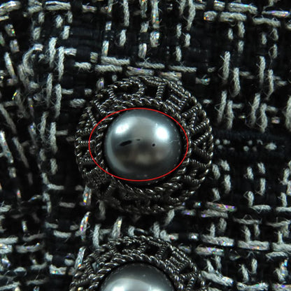 CHANEL P60790 100% Silk Lined Lamé Tweed Single Jacket With Logo Buttons Black