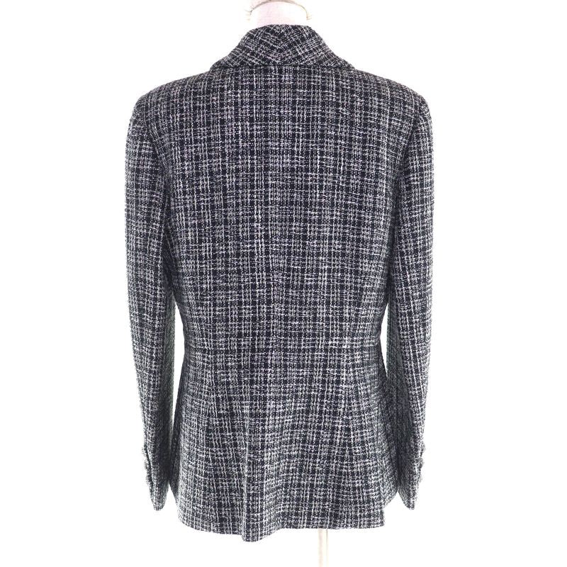 CHANEL P60790 100% Silk Lined Lamé Tweed Single Jacket With Logo Buttons Black