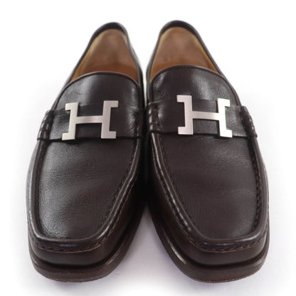 Hermes Moccasins Paris Silver Hardware Constance Leather Loafers Dark Brown