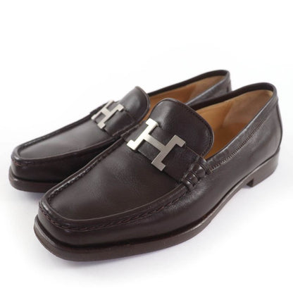 Hermes Moccasins Paris Silver Hardware Constance Leather Loafers Dark Brown
