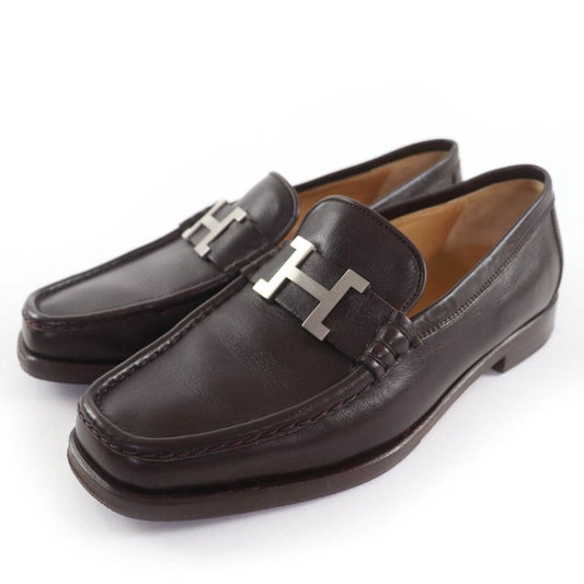 Hermes Moccasins Paris Silver Hardware Constance Leather Loafers Dark Brown