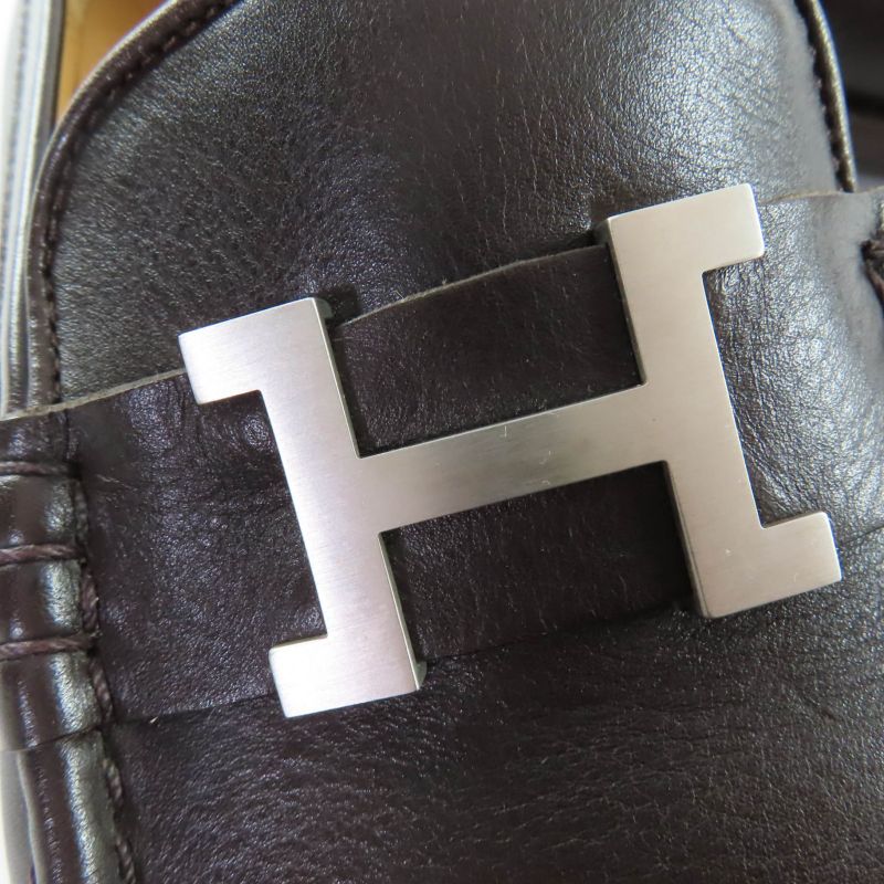Hermes Moccasins Paris Silver Hardware Constance Leather Loafers Dark Brown