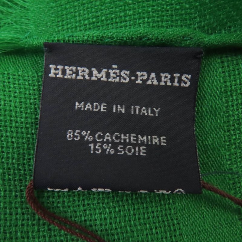 Hermes Sellier Cashmere Silk Fringe Large Shawl Scarf Green With Box Made In