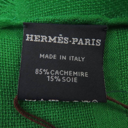 Hermes Sellier Cashmere Silk Fringe Large Shawl Scarf Green With Box Made In