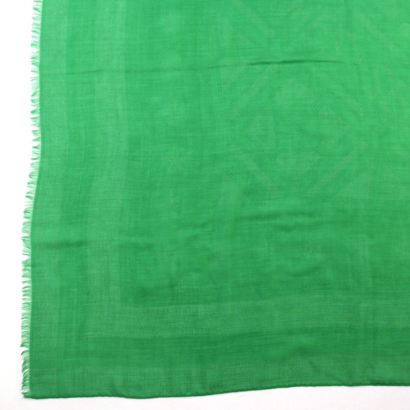 Hermes Sellier Cashmere Silk Fringe Large Shawl Scarf Green With Box Made In