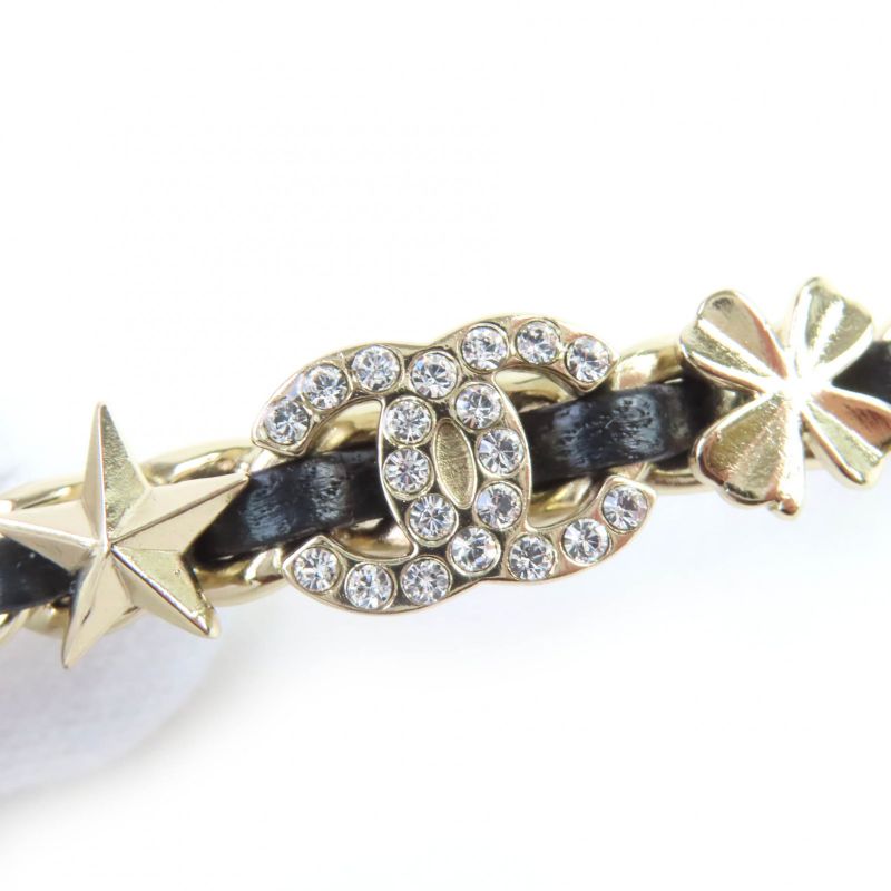 CHANEL B20B Coco Mark Chain Pearl Star Clover Bijoux Barrette Gold Black Made