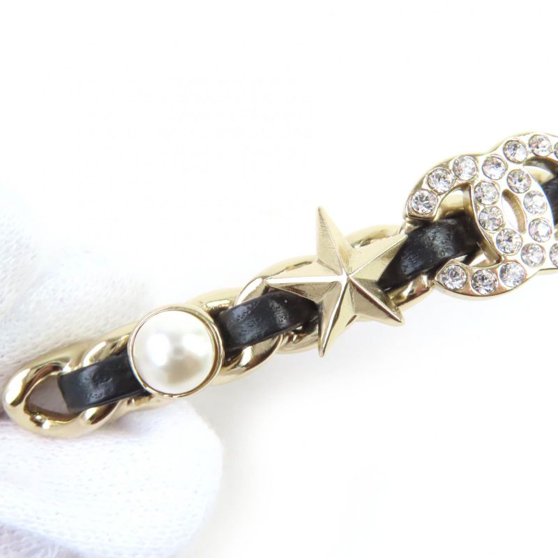 CHANEL B20B Coco Mark Chain Pearl Star Clover Bijoux Barrette Gold Black Made