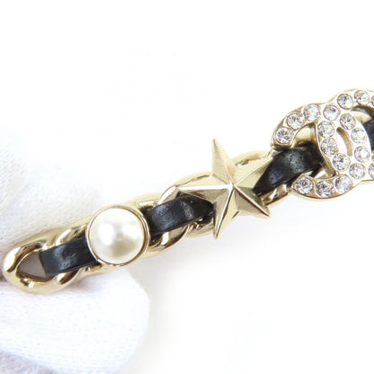 CHANEL B20B Coco Mark Chain Pearl Star Clover Bijoux Barrette Gold Black Made