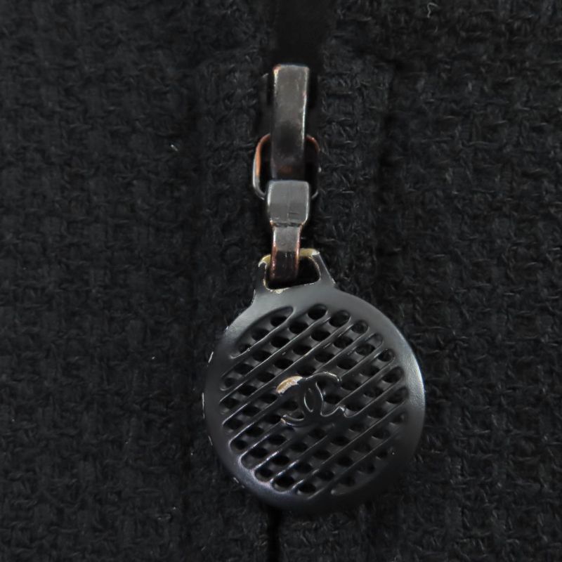 CHANEL 02P P19666v11211 Wool Coco Mark Zip Jacket Black 42 Rare Size Made In