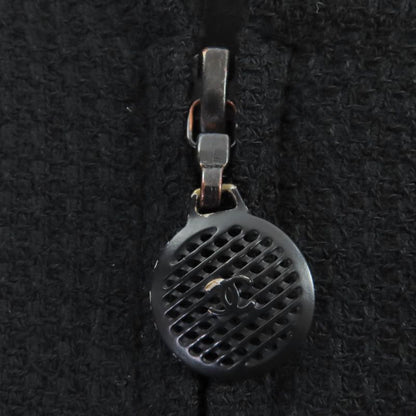 CHANEL 02P P19666v11211 Wool Coco Mark Zip Jacket Black 42 Rare Size Made In