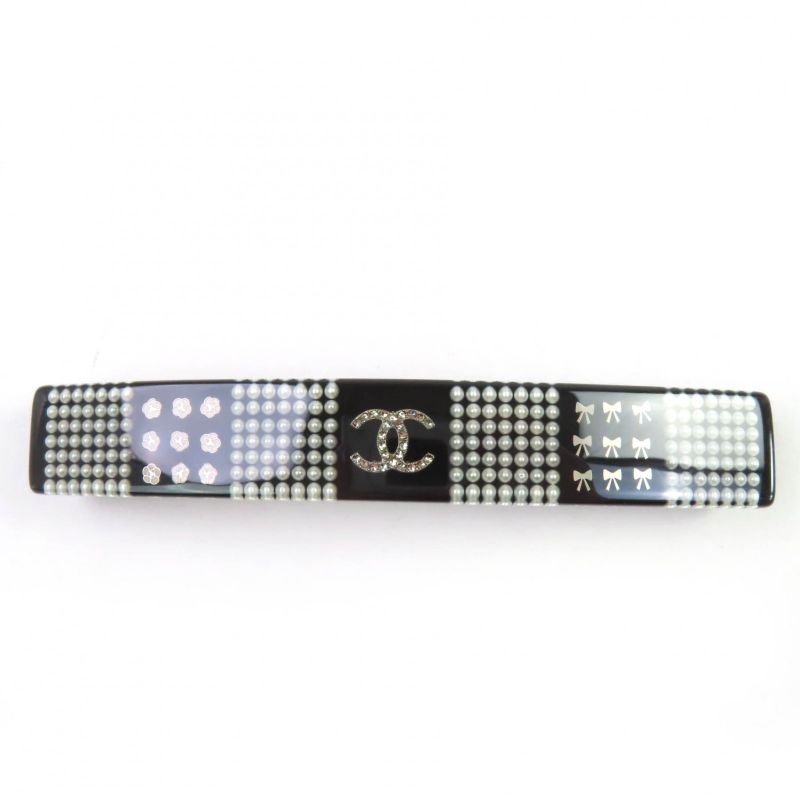 CHANEL 14B Coco Mark Barrette With Faux Pearls And Rhinestones Hair Accessory