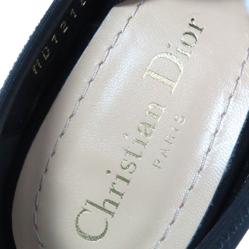 Christian DIOR Etoile Grosgrain Ribbon Logo Wedge Sole Clear Heel Pumps Black