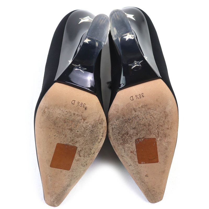 Christian DIOR Etoile Grosgrain Ribbon Logo Wedge Sole Clear Heel Pumps Black