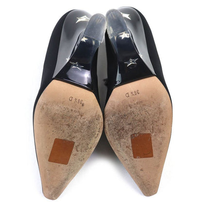 Christian DIOR Etoile Grosgrain Ribbon Logo Wedge Sole Clear Heel Pumps Black