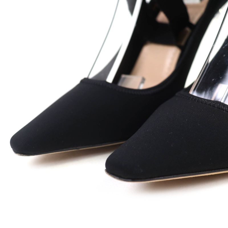 Christian DIOR Etoile Grosgrain Ribbon Logo Wedge Sole Clear Heel Pumps Black