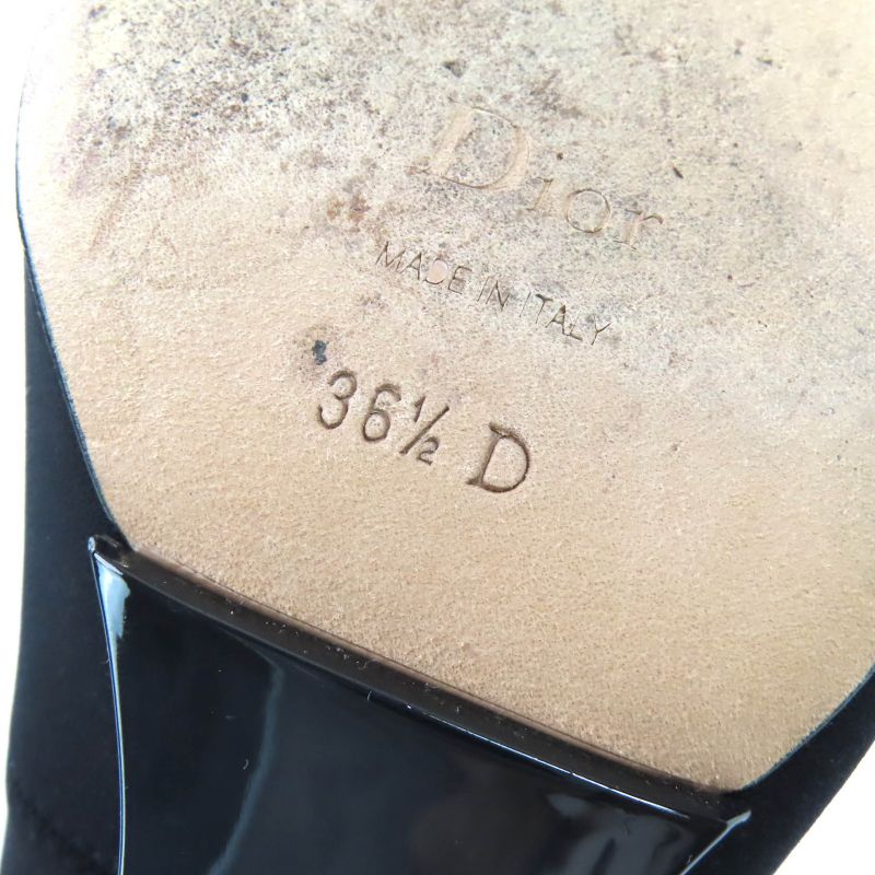 Christian DIOR Etoile Grosgrain Ribbon Logo Wedge Sole Clear Heel Pumps Black