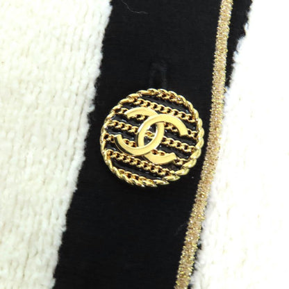 CHANEL P60477 Coco Mark Button Cotton Pile Knit Cardigan White Black Gold 40