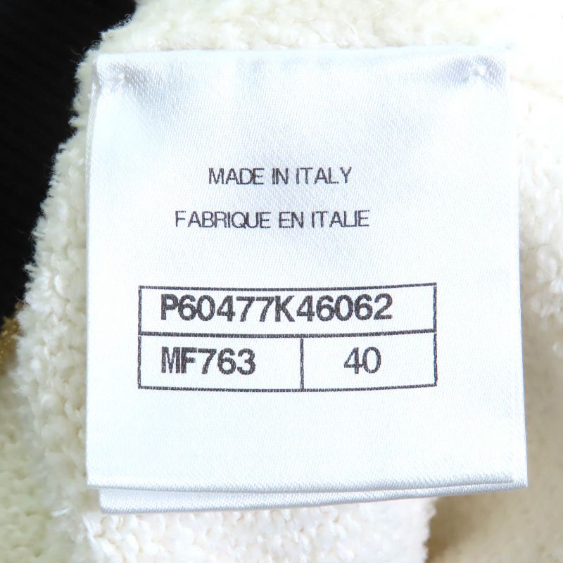CHANEL P60477 Coco Mark Button Cotton Pile Knit Cardigan White Black Gold 40