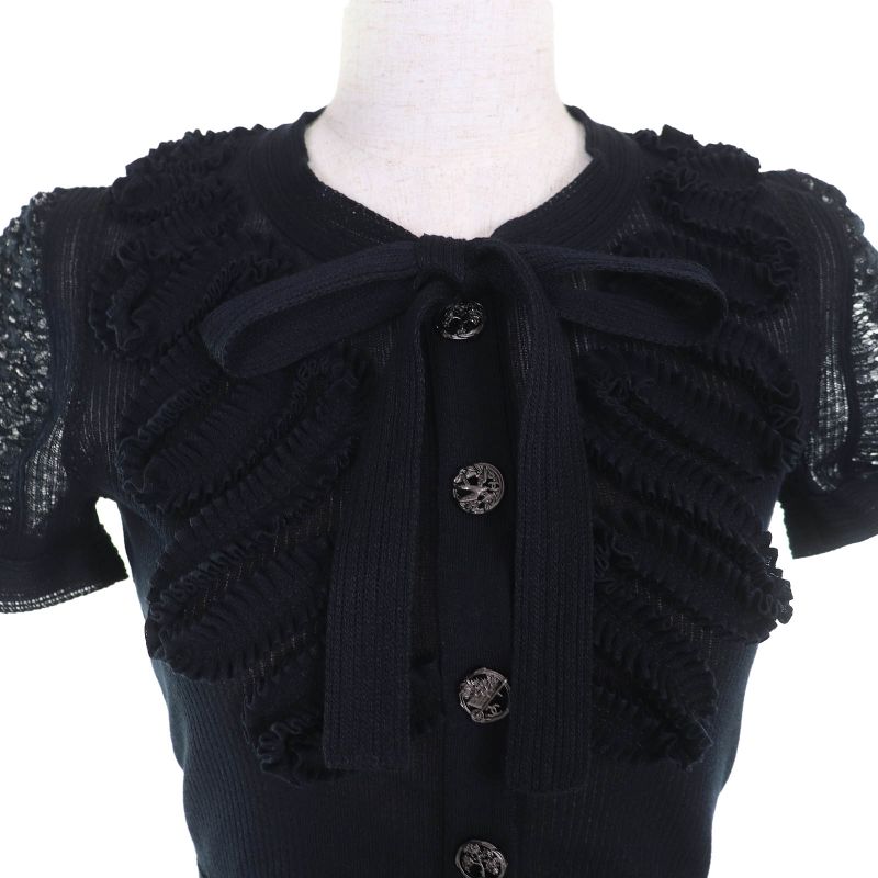 CHANEL P38456 With Inner Dress Coco Mark Button Lace Ruffle Ribbon Short Sleeve