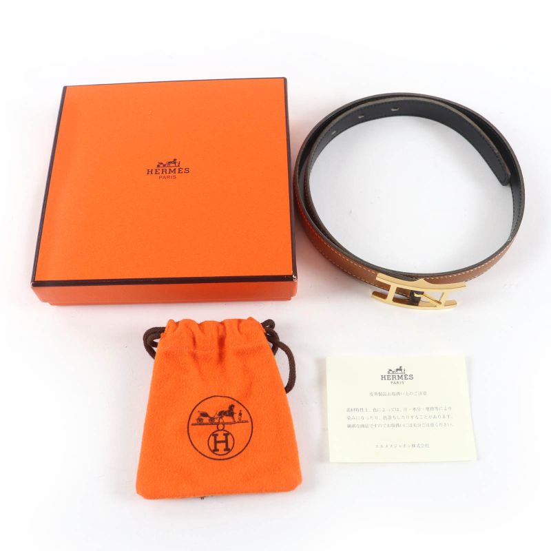 Hermes Vintage Gold Hardware Margiela Period H Buckle Reversible Leather Belt