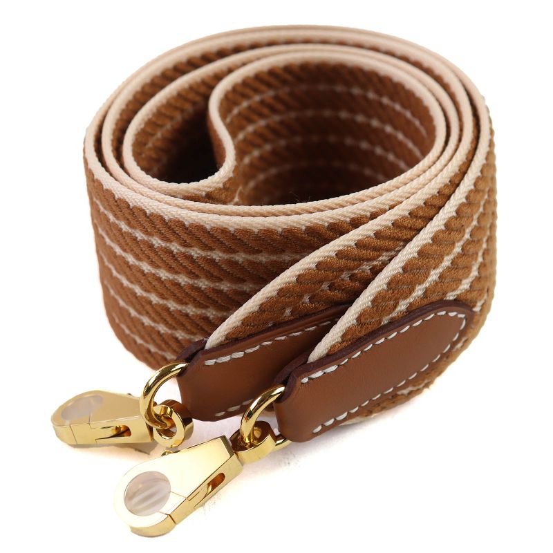 Hermes Bandouliere Cordage Canvas Leather Shoulder Strap Brown Gold Hardware
