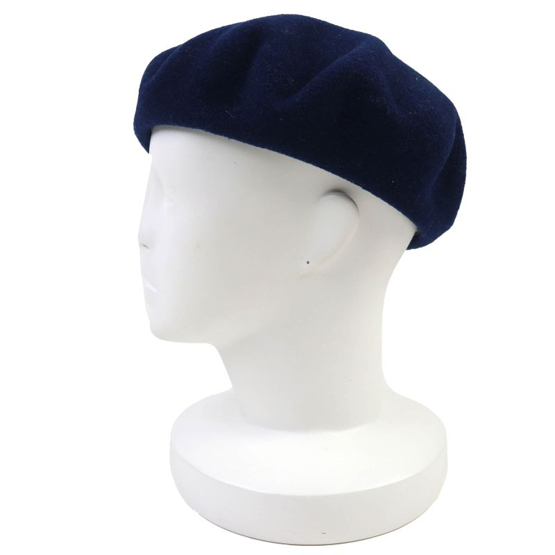 Hermes Felicity 100% Wool Logo Hardware Inside Leather Use Beret Hat Navy 58