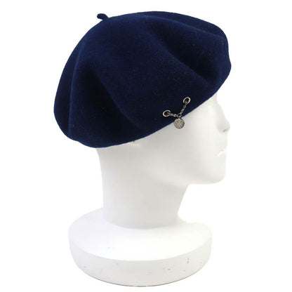 Hermes Felicity 100% Wool Logo Hardware Inside Leather Use Beret Hat Navy 58