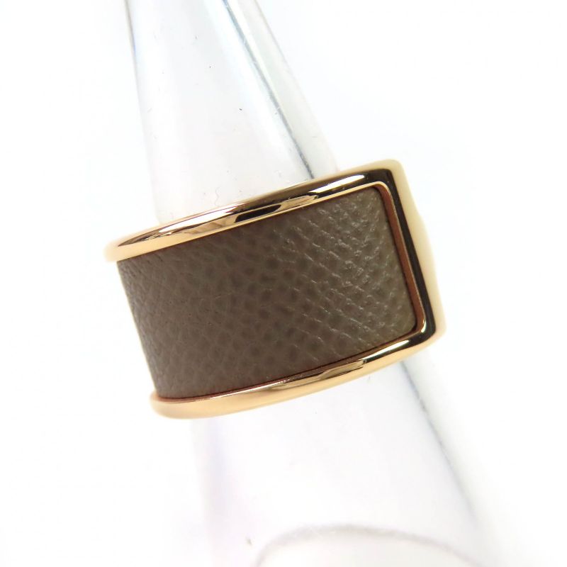Hermes Olympe GM Etoupe Rose Gold Leather Ring M Size Approx 13 With Box And