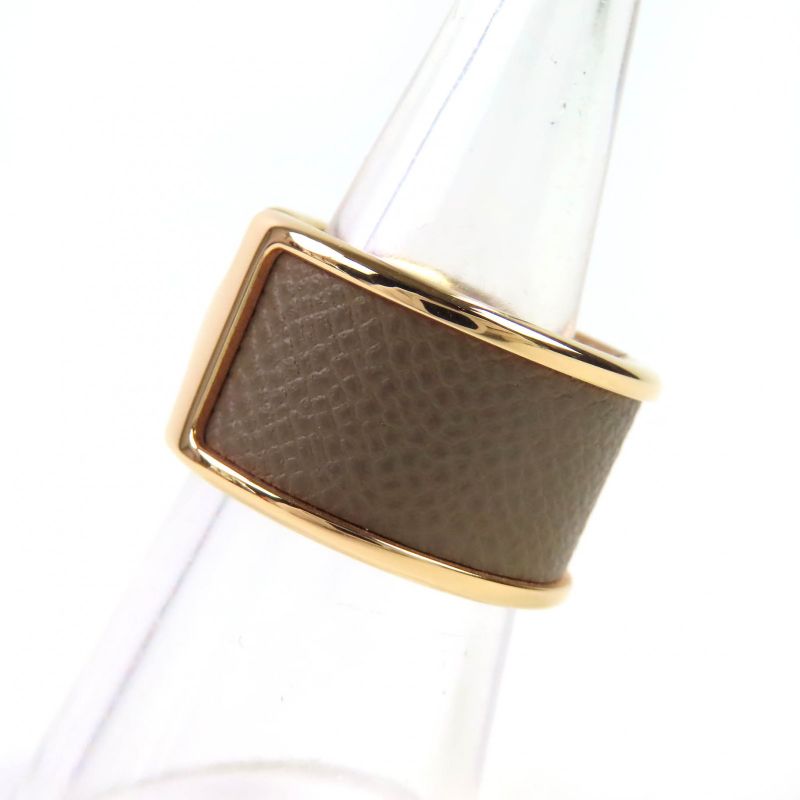 Hermes Olympe GM Etoupe Rose Gold Leather Ring M Size Approx 13 With Box And