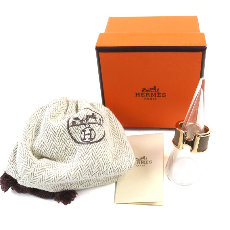 Hermes Olympe GM Etoupe Rose Gold Leather Ring M Size Approx 13 With Box And