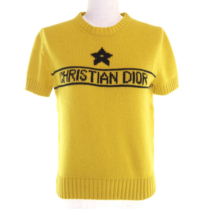 Christian DIOR 344s98am003 100% Cashmere Signature Logo Star Crew Neck Short